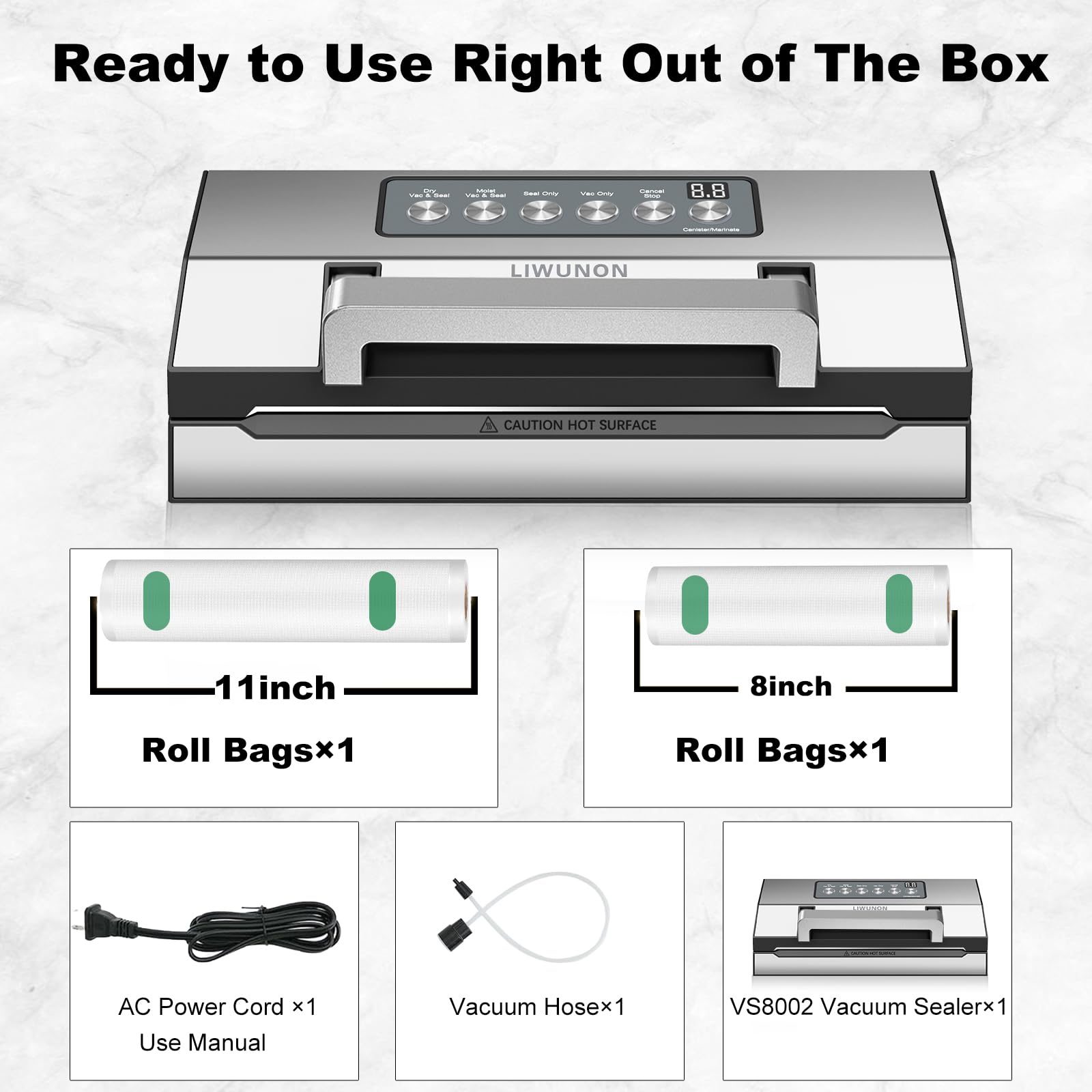 2025 Upgraded Precision Fast-Vacuum Sealer, LIWUNON Commercial Full Automatic Food Vacuum Sealer Machine, Double Heat Seal, Built-in Cutter&Bag Storage, Powerful Food Vacuum Saver, 2 Bag Rolls&hose
