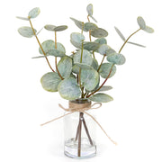 Muhanjia Artificial Eucalyptus Stems in Glass Vase with Faux Water,3Pcs Fake Plant with Double-Sided Green Leaves for Centerpiece(Double-Sided Green Eucalyptus)