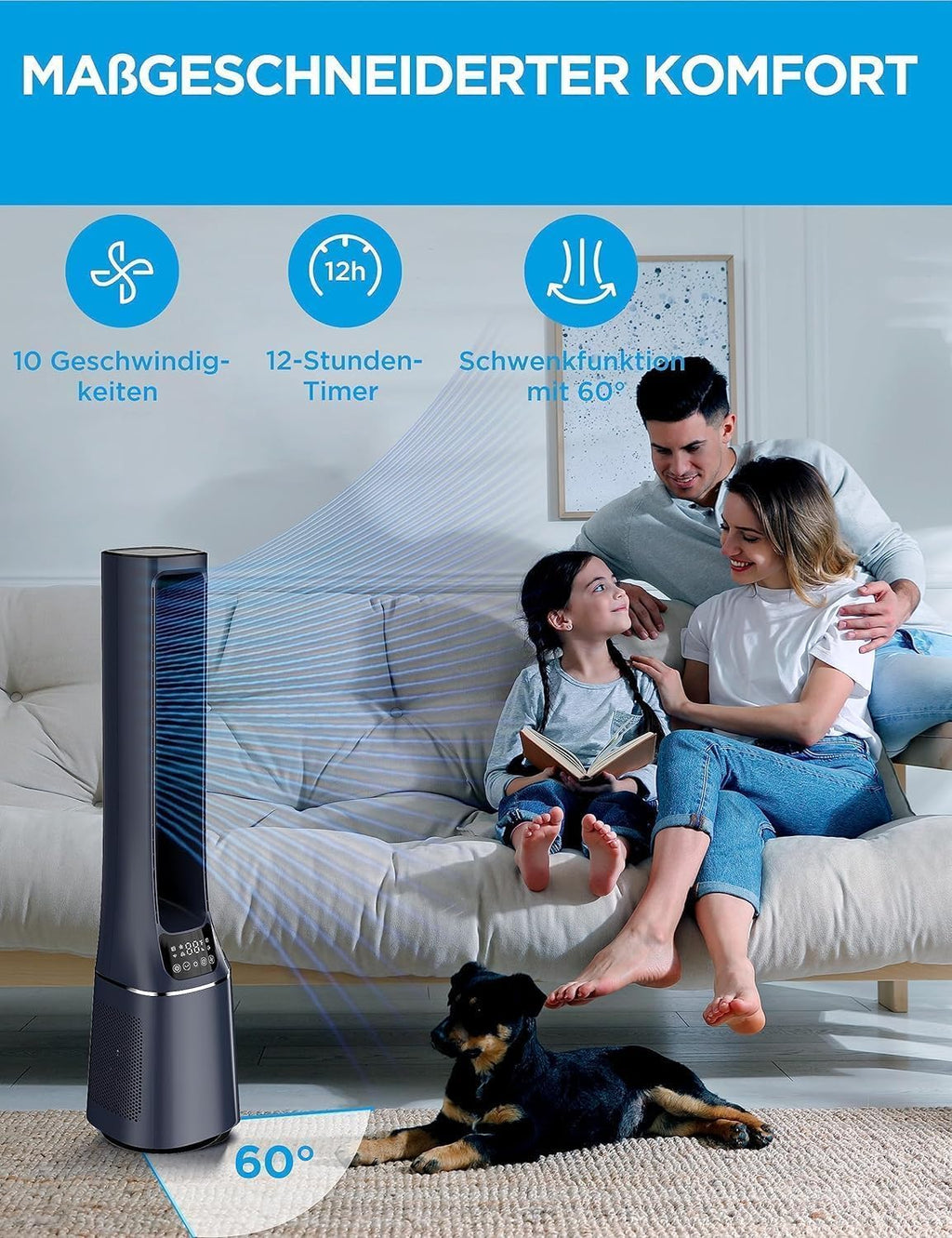Midea MFP-120i Bladeless Tower Fan with H13 HEPA Air Purifier 105.6cm Blue