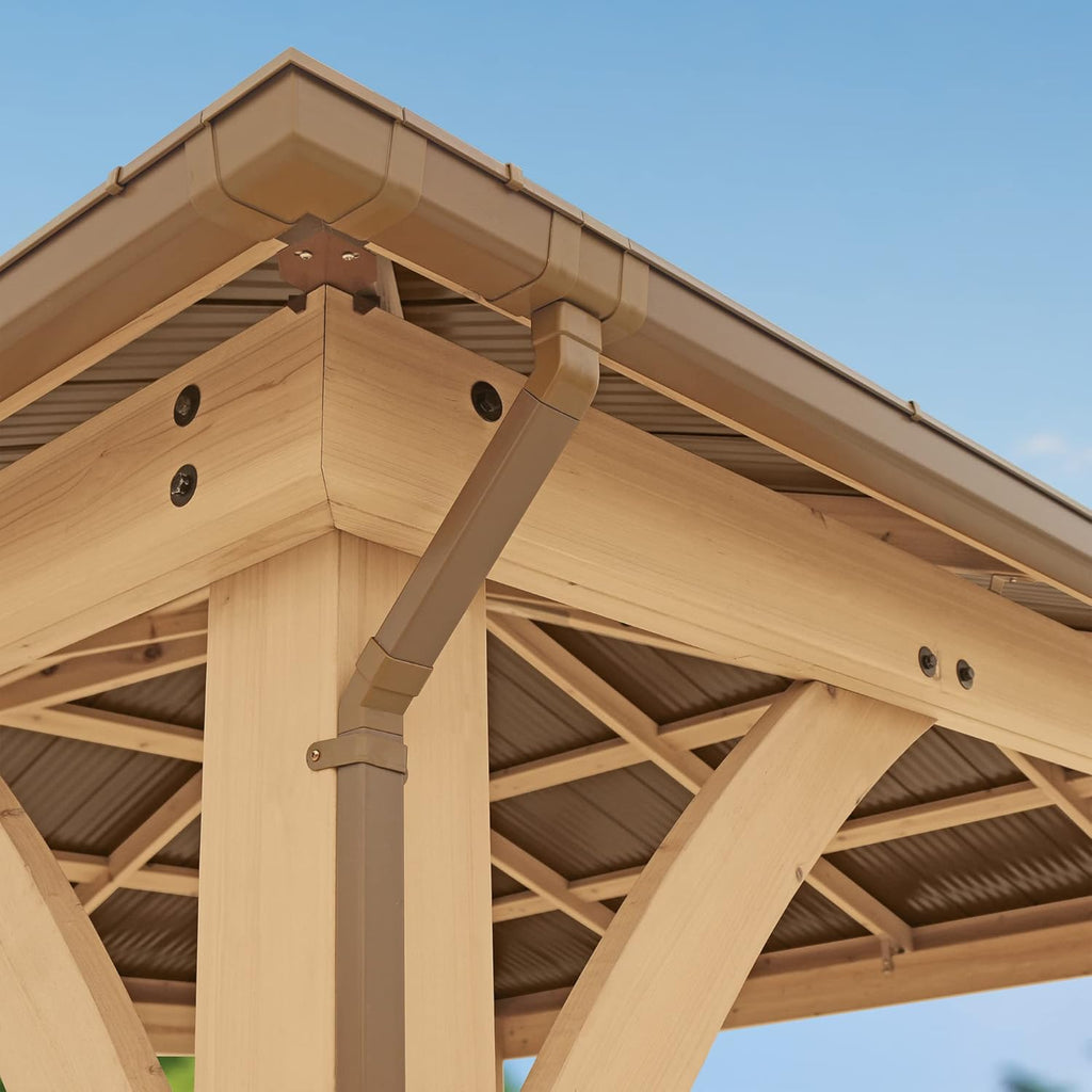 Yardistry Meridian Gazebo Rain Gutter Kit 4 Down Spouts Brown