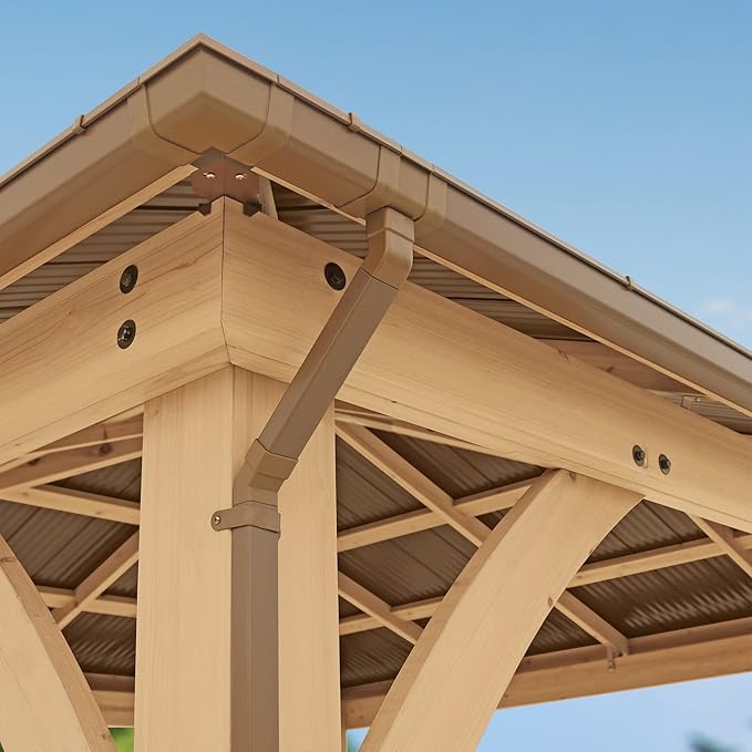 Yardistry 12 X 14 Meridian Gazebo Rain Gutter Kit 4 Down Spouts Brown