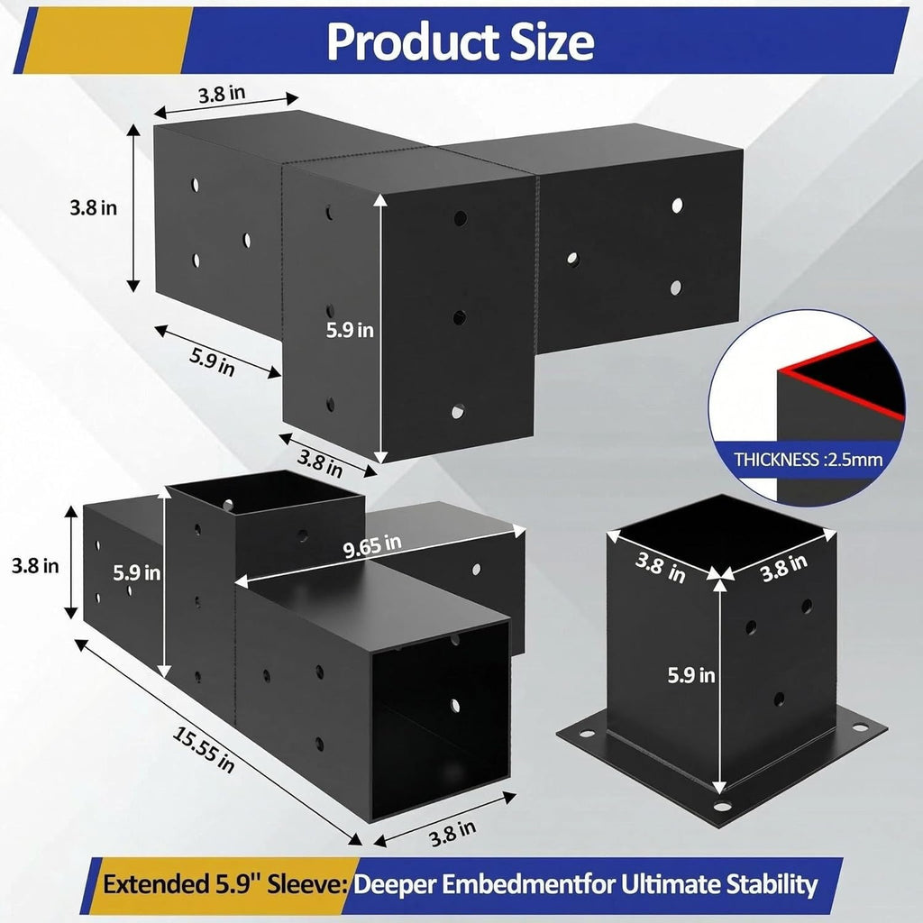 JEXALINE Heavy Duty Steel Pergola Bracket Kit for 4x4 Lumber