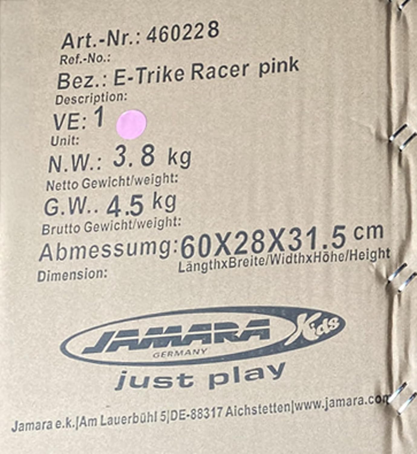 Jamara 460228 E-Trike Racer Ride-On 6V Pink