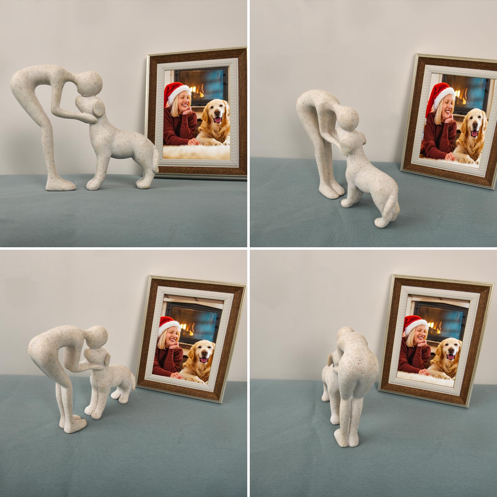 FriyGardcn Dog Sculpture Home Decor Cute Man and Dog Statue Decoration for Office、Living Room、Bedroom、Home， Memory Gifts for Pet Lovers (Sandstone)