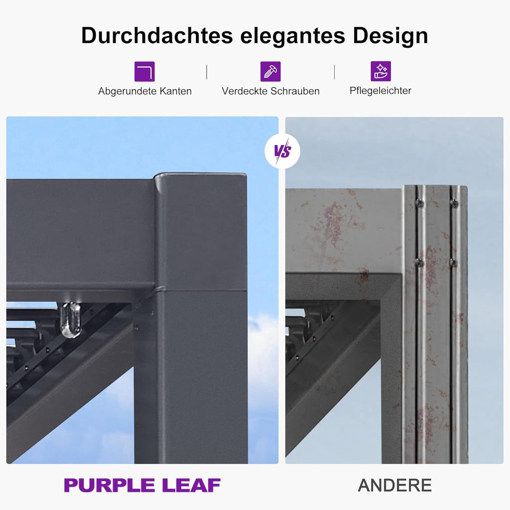 PURPLE LEAF 3.5x6.25m Freestanding Aluminum Pergola Adjustable Slat Roof Grey