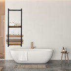 Lengfkus Modern Towel Rack for Rolled Towels,Towel Rack for Bathroom,Wall Mounted Bathroom Organizer Storage,Metal Towel Holders with Wooden Shelf,11" L x 5.5" W x 30" H,Black