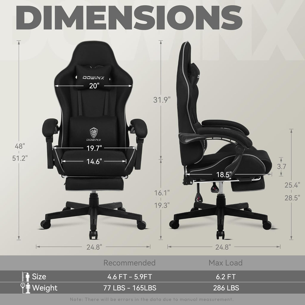 Dowinx Gaming Chair with Pocket Spring Cushion Massage Ergonomic Footrest Black