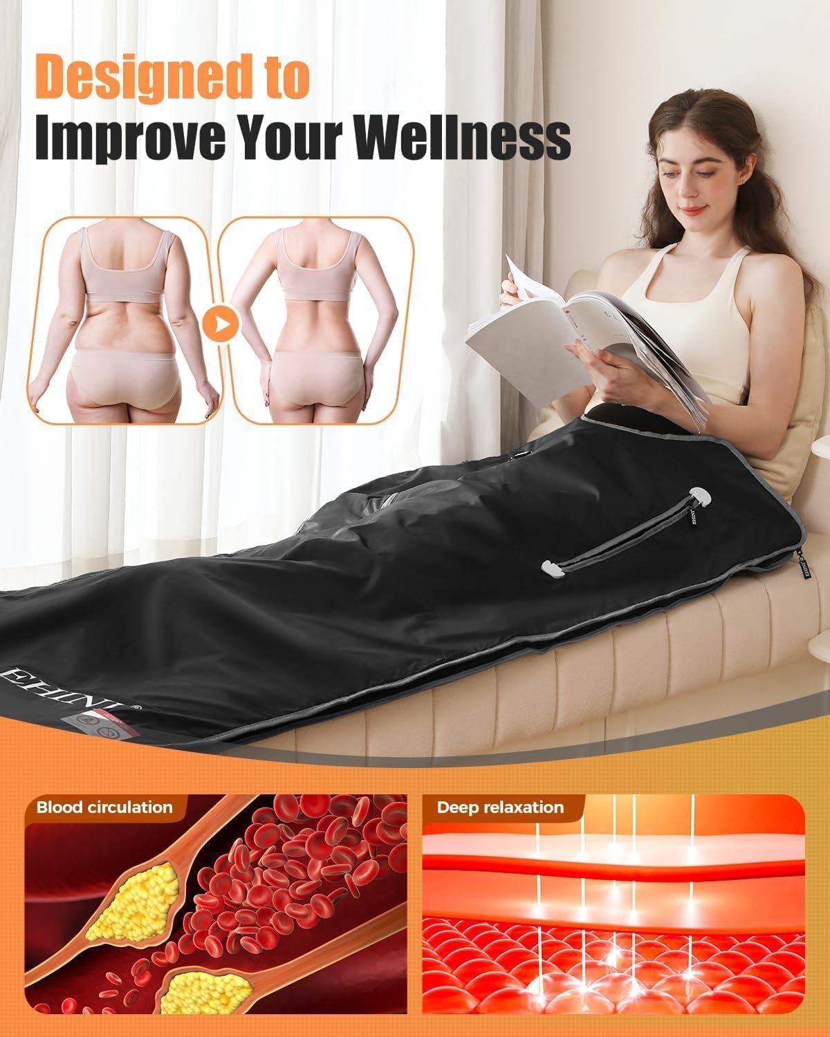 EHINI Infrared Sauna Blanket for Home Use, Portable Design for Relaxation and Detoxification Highest 176℉, 20-60 Minutes Timer, 6 ft x 2.65 ft (Black)