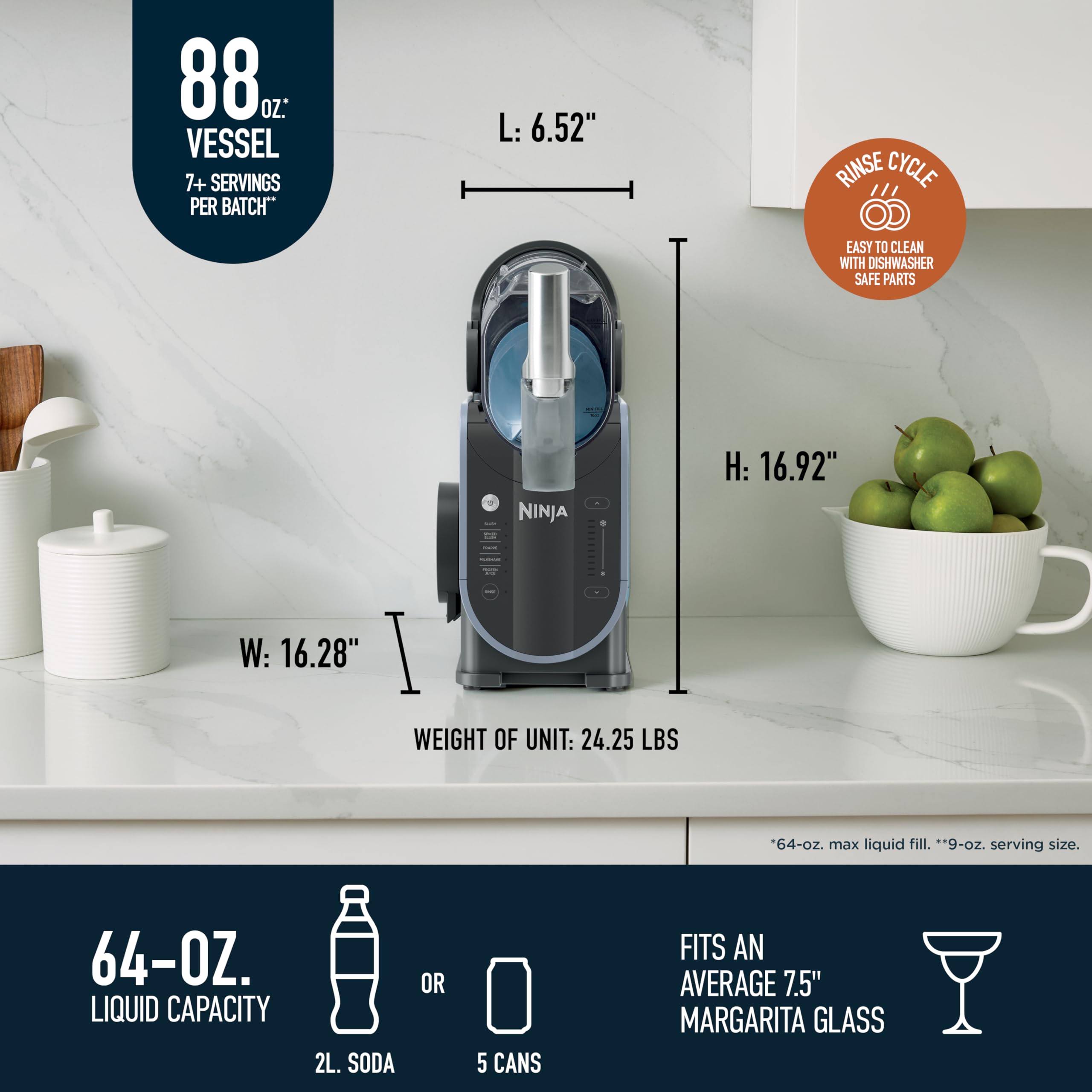 Ninja SLUSHi with RapidChill Technology, 88 oz. Frozen Drink & Slushie Machine, 5 Preset Programs, Margaritas, Frappés, and More, Premium Accents, Black, FS301