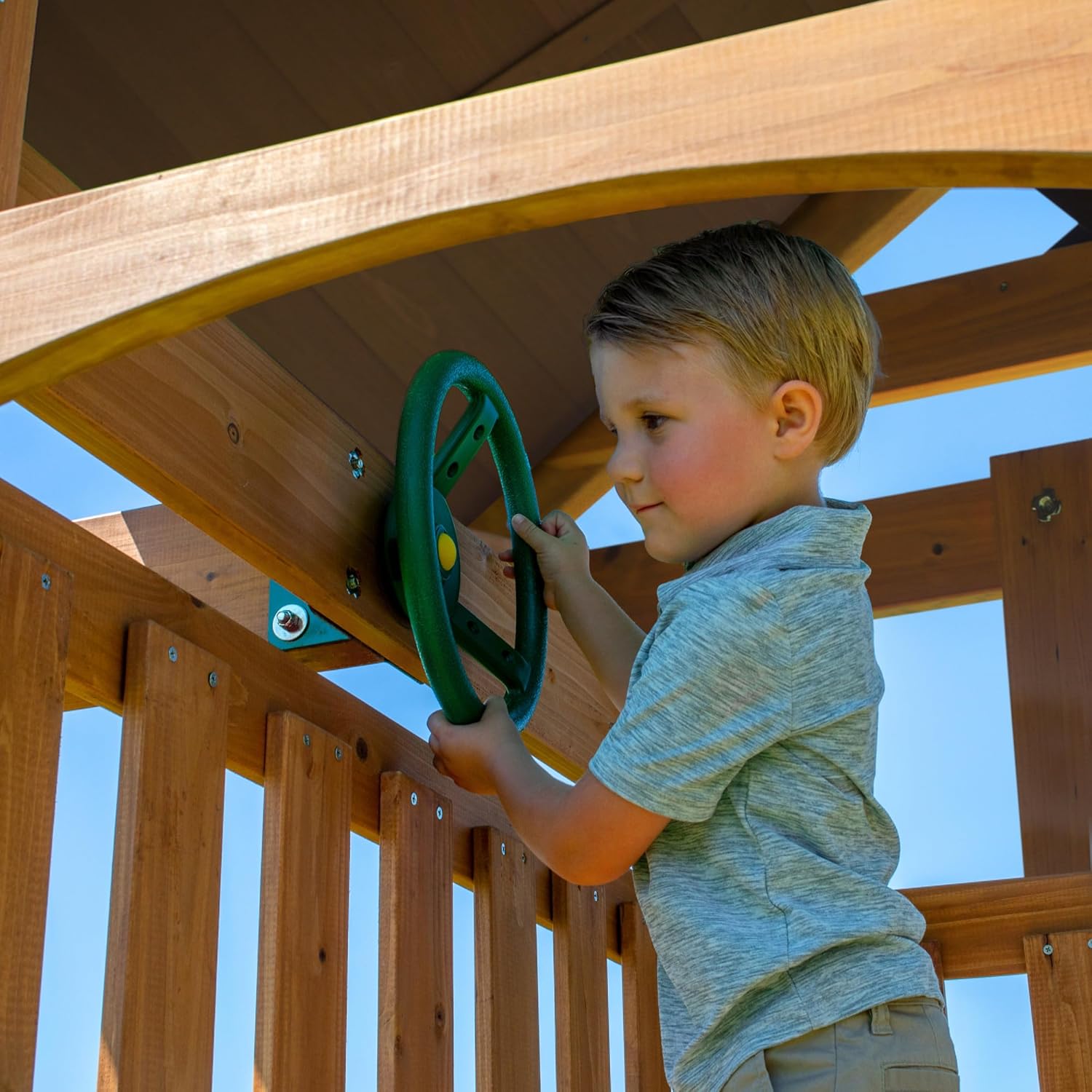 Backyard Discovery Lightning Ridge Cedar Wood Swing Set 10ft Wave Slide