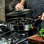 HexClad Hybrid Nonstick 5.5-Quart Deep Sauté Pan with Tempered Glass Lid, Stay-Cool Handle, Dishwasher-Friendly, Oven-Safe Up to 900°F, Induction Ready, Compatible with All Cooktops