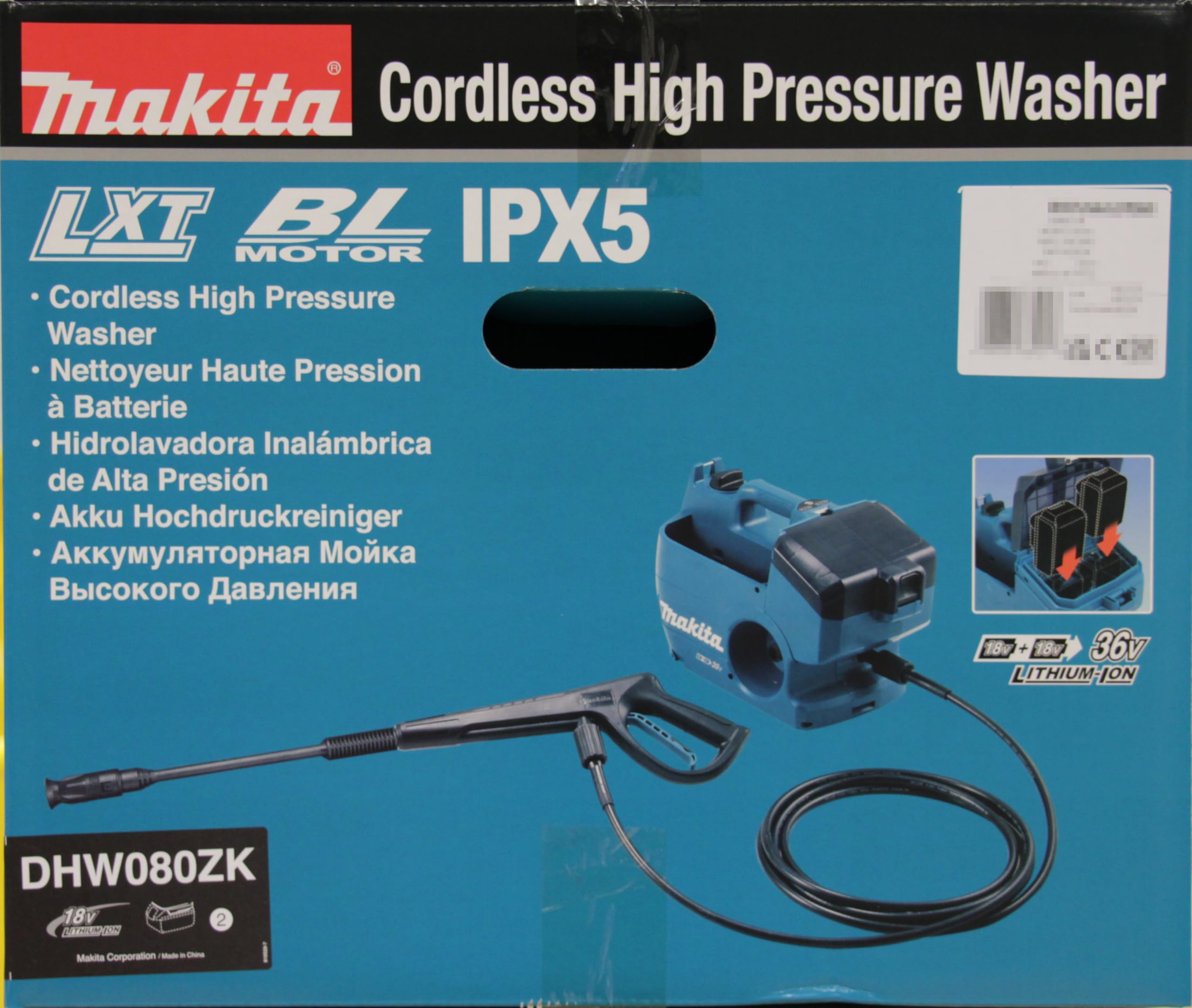 Makita DHW080ZK Twin 18V (36V) Li-ion LXT Brushless Pressure Washer – Batteries and Charger Not Included