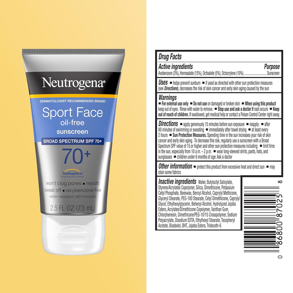 Neutrogena Sport Face Sunscreen Lotion SPF 70+ Oil-Free Sweat Resistant