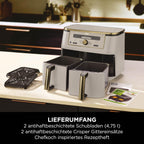 Ninja Dual Zone Digital Air Fryer, 2 Schubladen, 6-in-1, Heißluftfritteuse, 9,5L, Heißluft-Frittieren, Max Crisp, Rösten, Backen, Aufwärmen, Spülmaschinenfeste Körbe, Stone/Gold DZ400EUSTGD