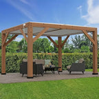 Yardistry 11ft x 13ft Wooden Louvered Pergola With Aluminium Roof