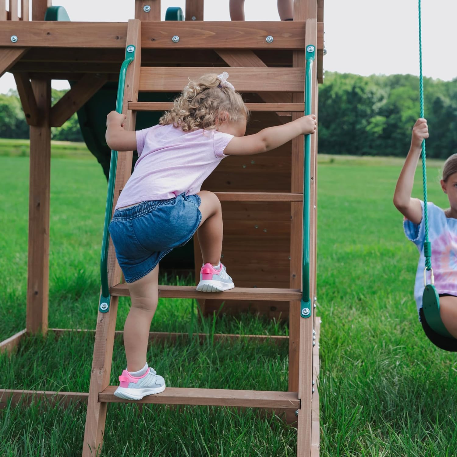 Backyard Discovery Lightning Ridge Cedar Wood Swing Set 10ft Wave Slide