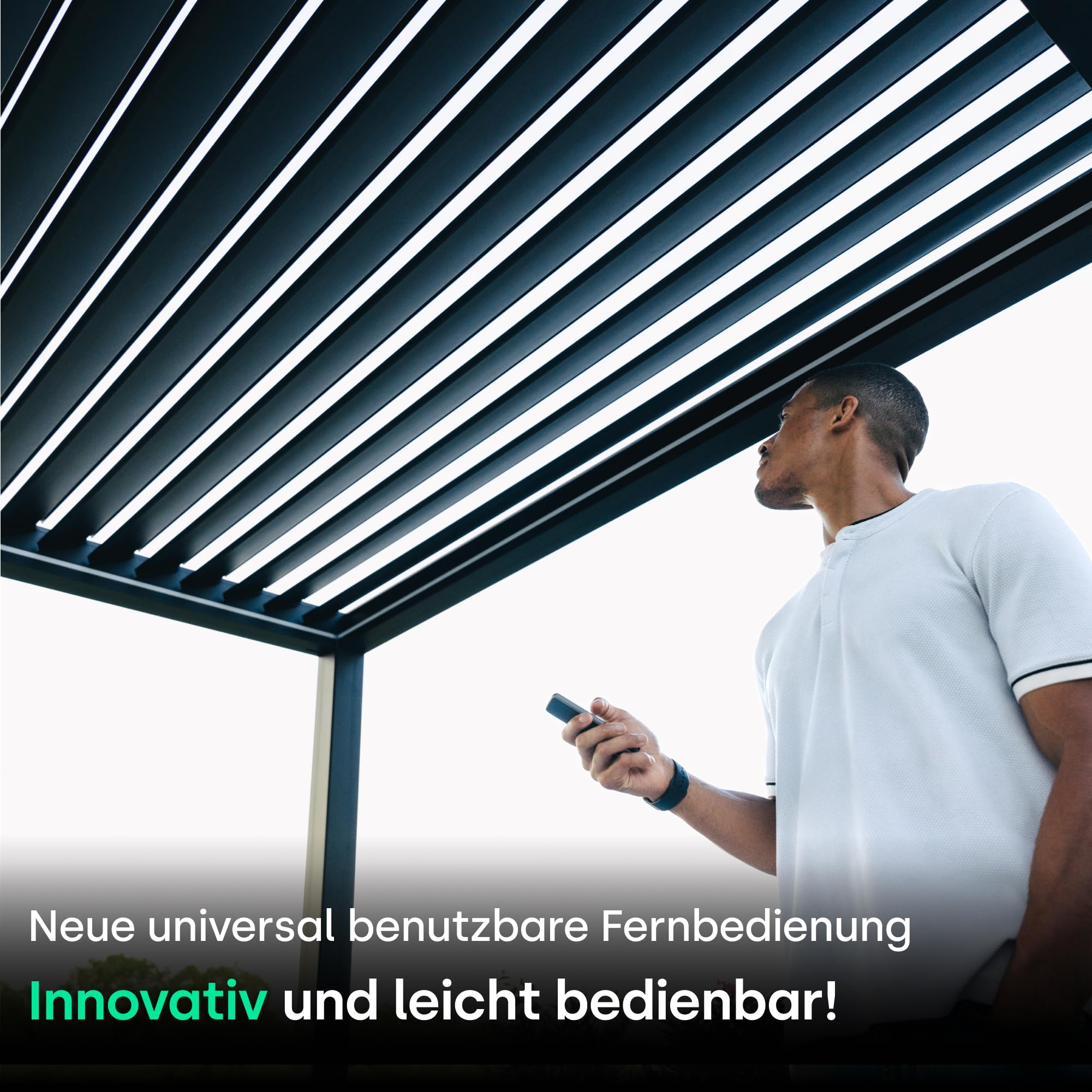 PERGOLUX – Sundream S2 elektrische Pergola – Garten Pavillon mit LED-Beleuchtung & elektrisch verstellbarem Lamellendach (Anthrazit Pergola mit Weißem Lamellendach, 3x5m Freistehend)