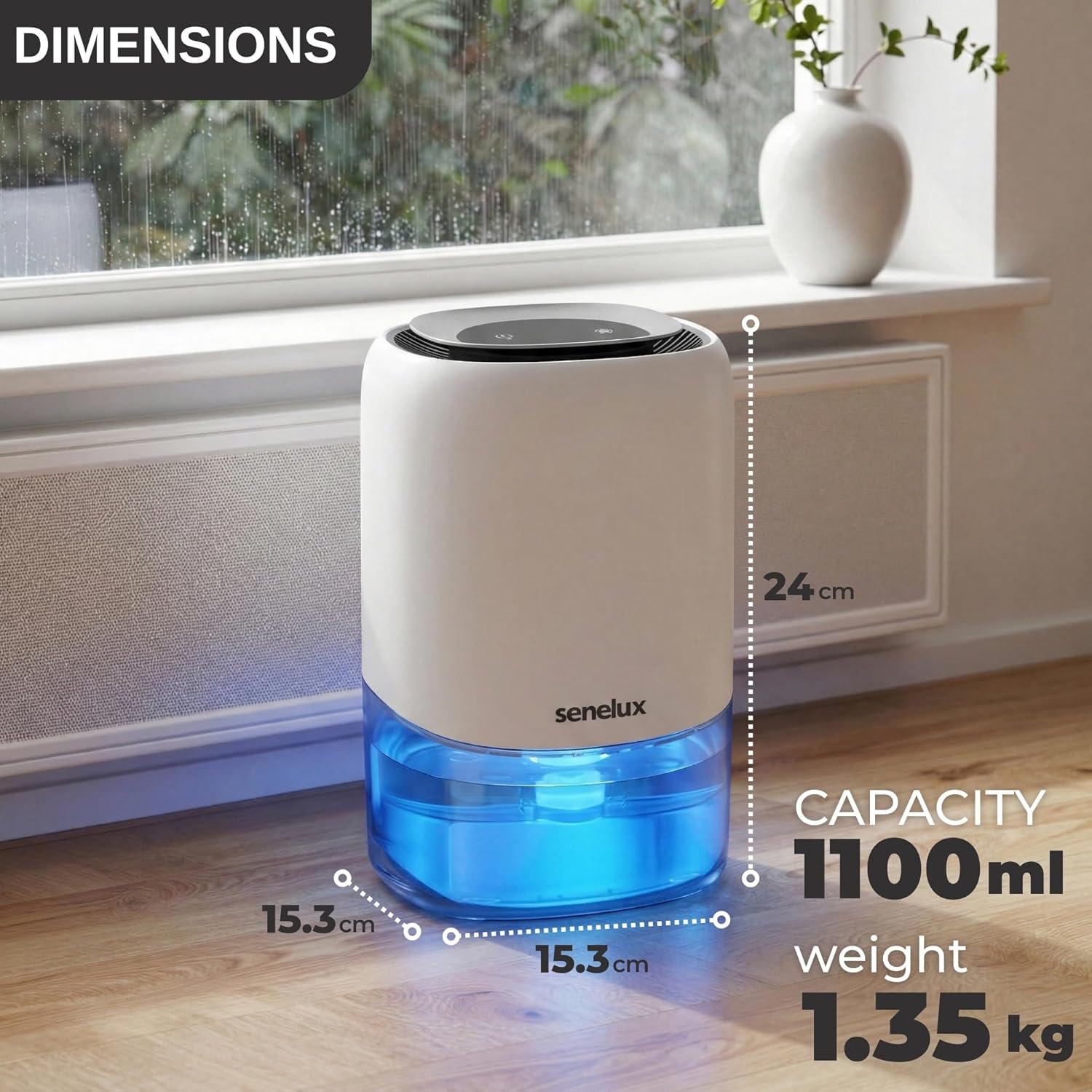Senelux Q4 Compact Electric Dehumidifier 1100ml White