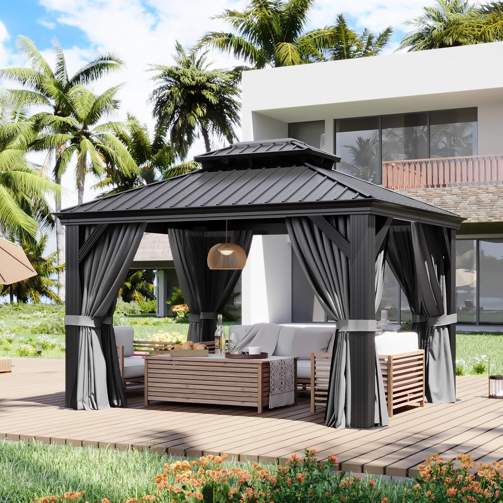 Aoxun Aluminum Hardtop Gazebo With Drainage System Gray