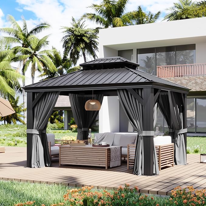 Aoxun Aluminum Hardtop Gazebo With Drainage System Gray