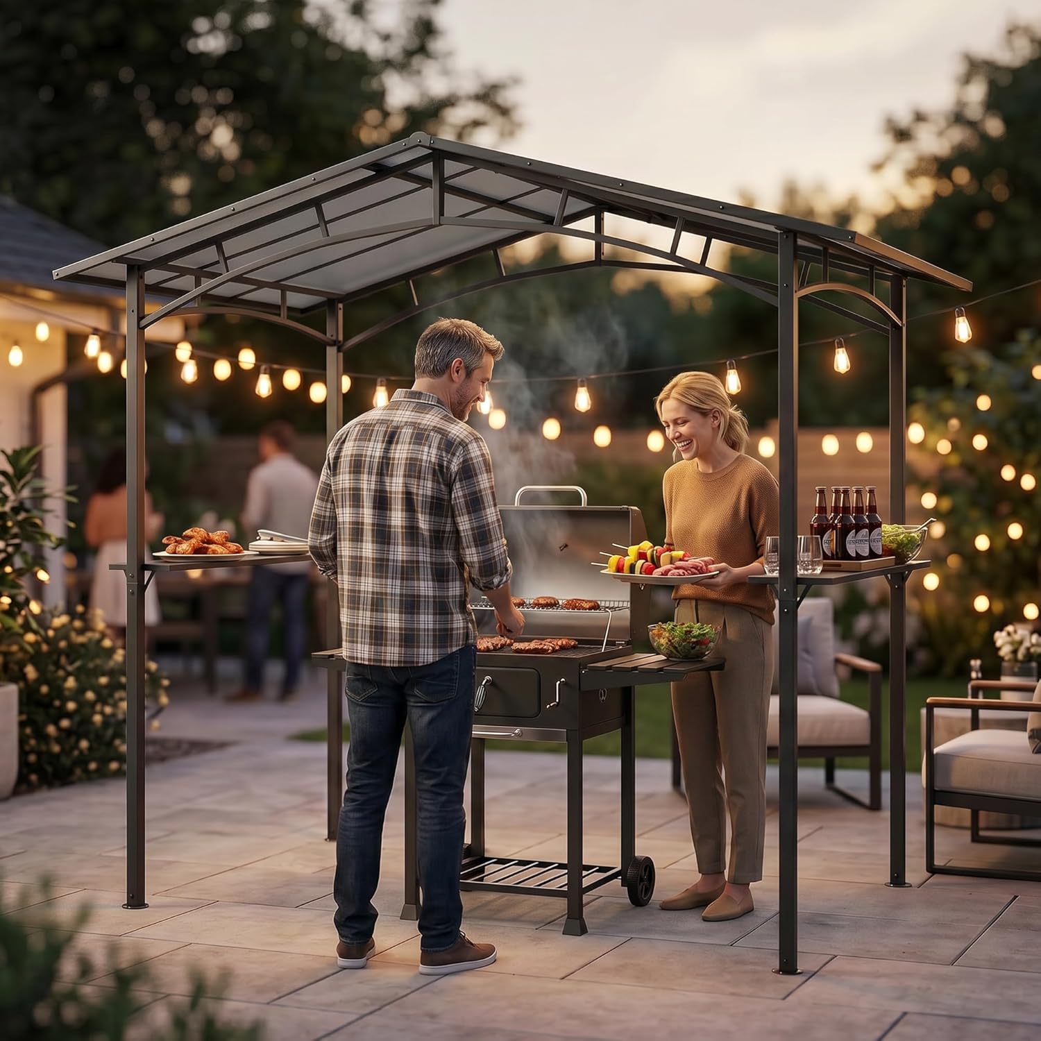 Outsunny BBQ Grill Gazebo 2.5 x 1.5m Black Metal Polycarbonate
