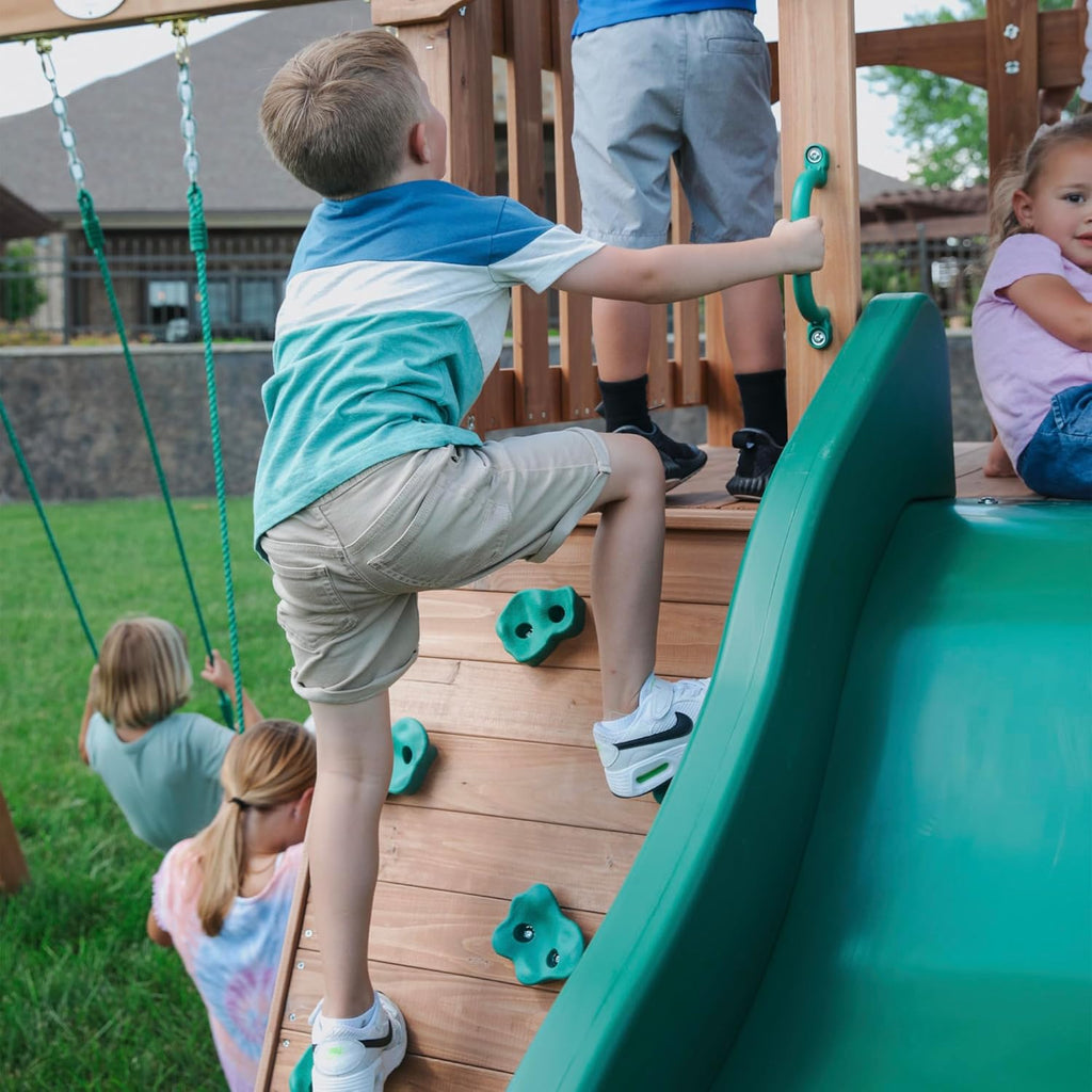Backyard Discovery Lightning Ridge Cedar Wood Swing Set 10ft Wave Slide