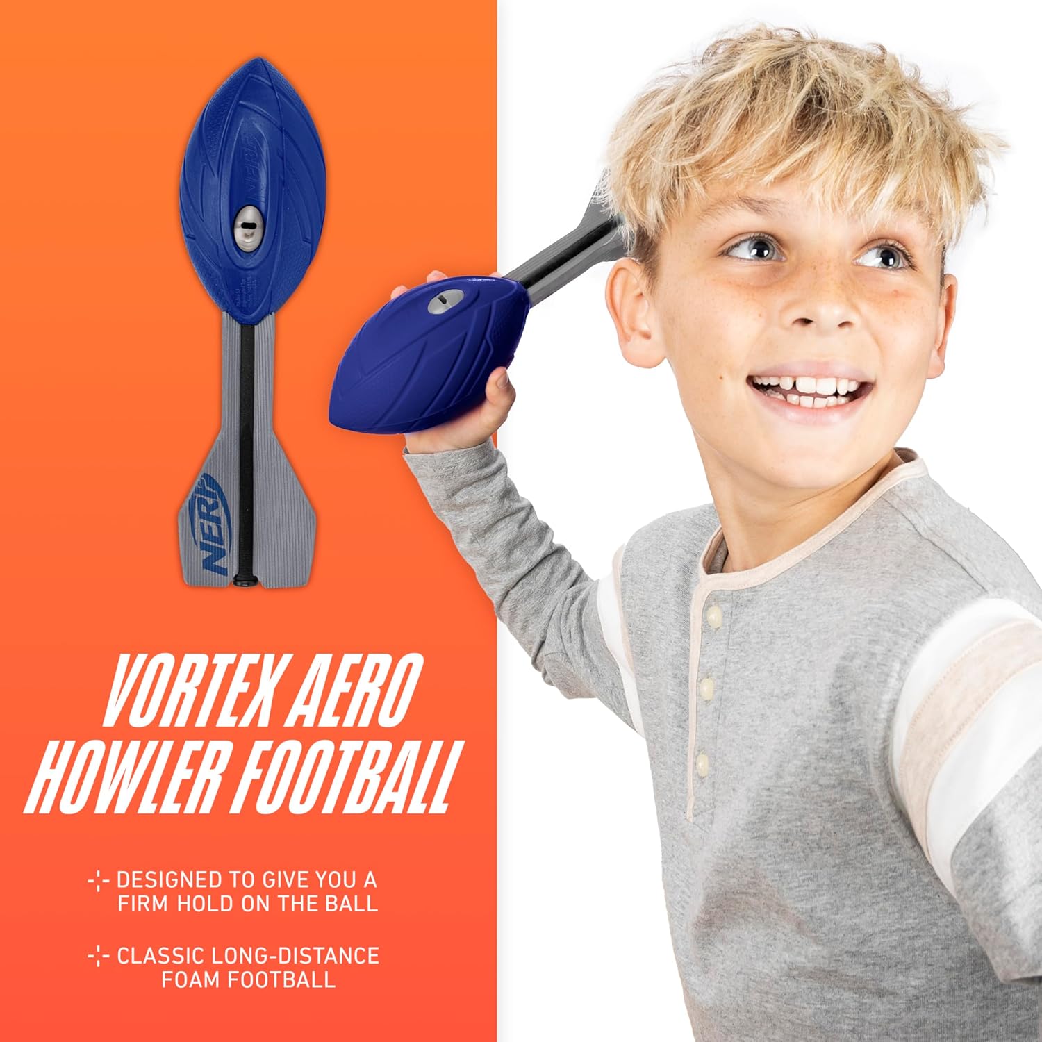 Nerf Vortex Aero Howler Foam Football Flight-Optimizing Tail Blue