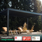 PERGOLUX – Sundream S2 elektrische Pergola – Garten Pavillon mit LED-Beleuchtung & elektrisch verstellbarem Lamellendach (Anthrazit Pergola mit Weißem Lamellendach, 3x5m Freistehend)