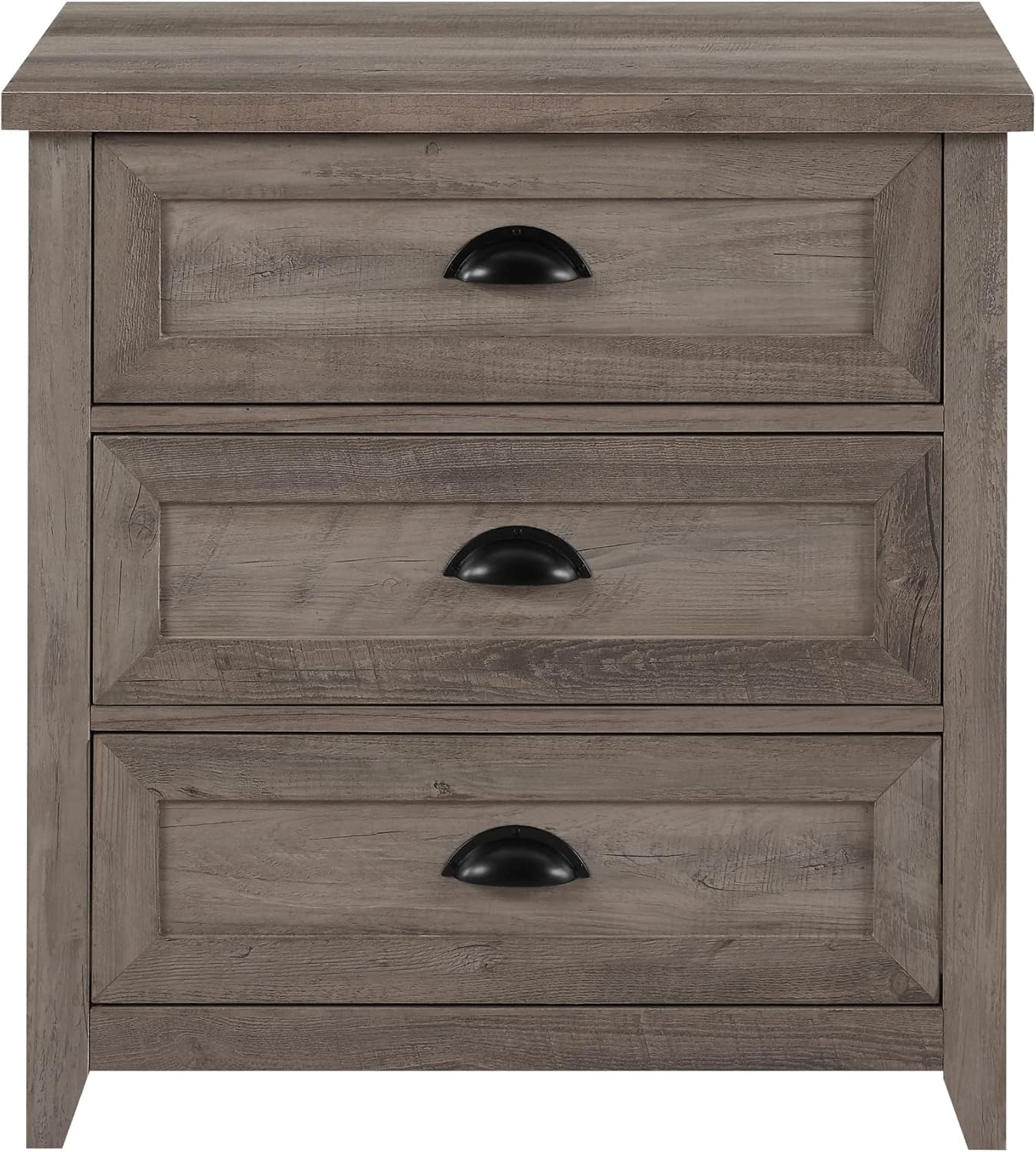 Walker Edison Hazel Modern Farmhouse 3 Drawer Framed Nightstand 25in Grey Wash