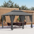 Homall Garten Pavillon 4x3x2,7m mit LED-Beleuchtung, 180g/m² Dachplane Wasserdicht Partyzelt, Metallrahmen Stabile Füße, Terrassenpavillon für 6-8 Personen, Dunkelgrau