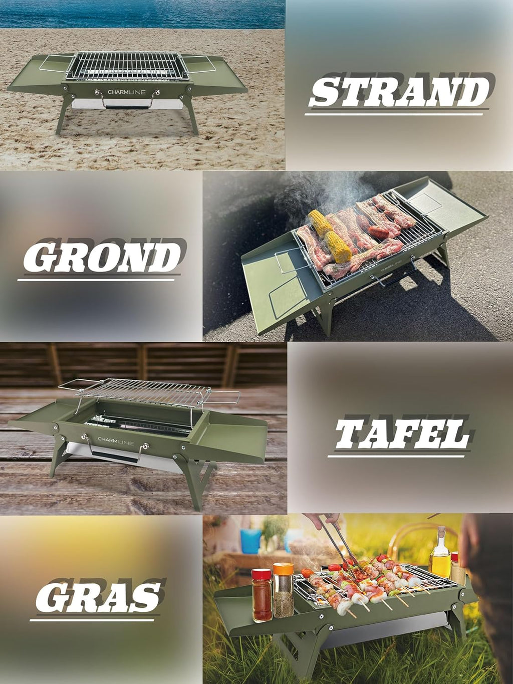 Charmline Foldable Portable Charcoal Grill 34x23cm Green