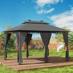 Homall Garten Pavillon 4x3x2,7m mit LED-Beleuchtung, 180g/m² Dachplane Wasserdicht Partyzelt, Metallrahmen Stabile Füße, Terrassenpavillon für 6-8 Personen, Dunkelgrau
