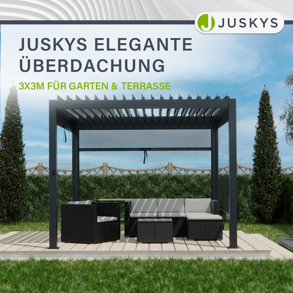 Juskys Lamellendach Tahiti 3x3 m - Stahl Pergola - Terrassenüberdachung stabil & wetterfest - Überdachung für Garten & Terrasse - Bausatz Anthrazit