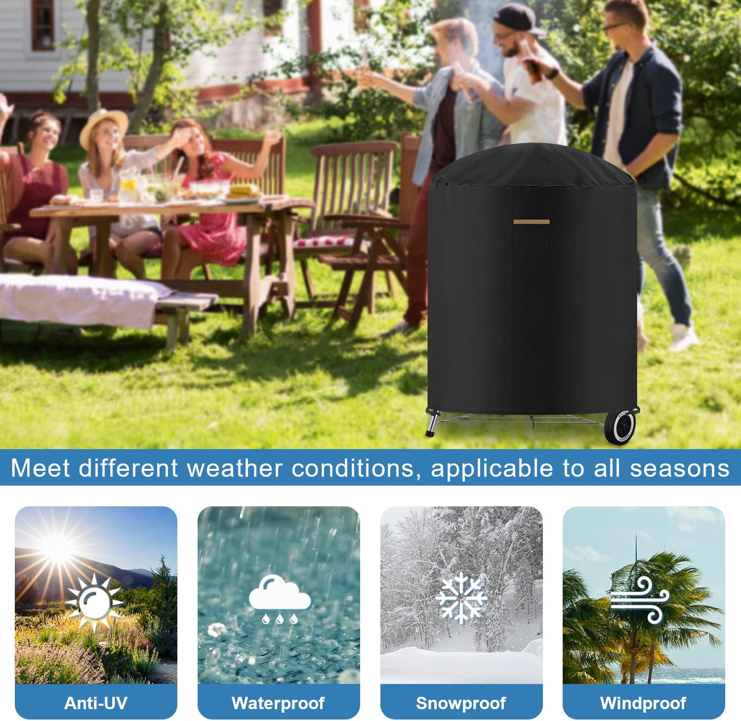 VANSHEIM Round Gas Grill Cover Weatherproof Waterproof UV Resistant