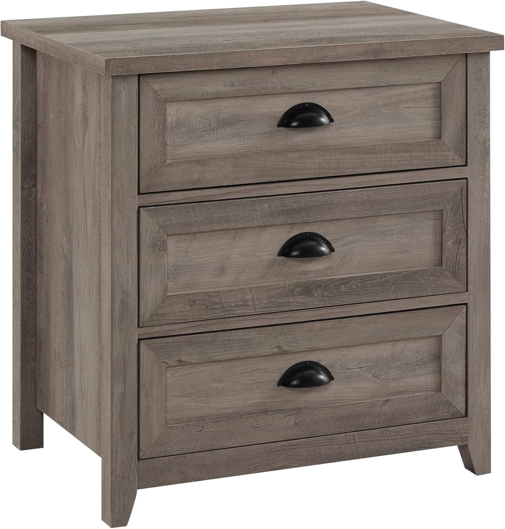Walker Edison Hazel Modern Farmhouse 3 Drawer Framed Nightstand 25in Grey Wash
