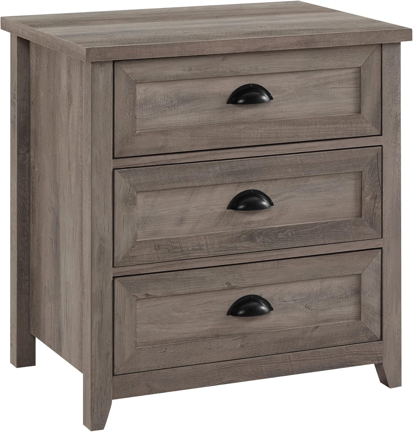 Walker Edison Hazel Modern Farmhouse 3 Drawer Framed Nightstand 25in Grey Wash