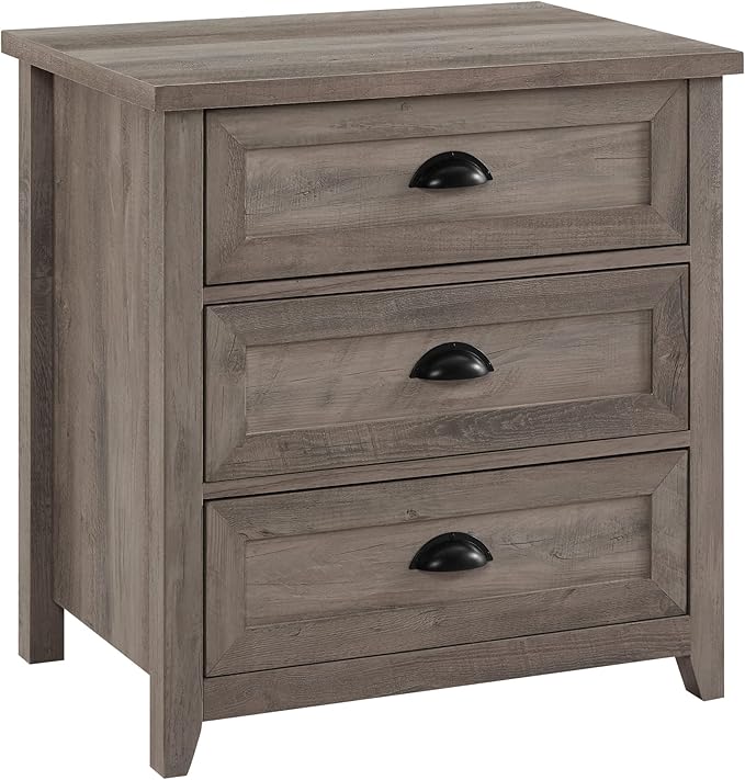 Walker Edison Hazel Modern Farmhouse 3 Drawer Framed Nightstand 25in Grey Wash