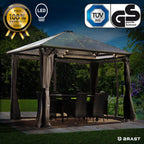 BRAST® Alu Pavillon Summerdream | viele Modelle & Farben | Größen 3x3m 3x4m | Moskitonetz + LEDs | TÜV geprüft | wasserdicht | UV-Schutz | festes Dach | 3x3m Grau LEDs