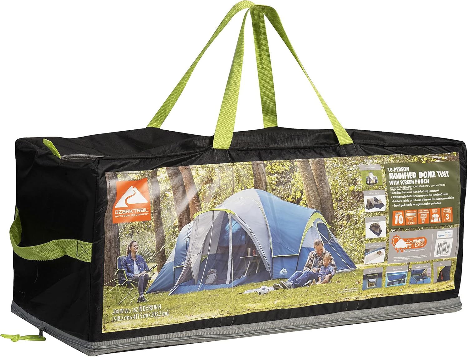 Ozark Trail 10-Person Family Camping Tent 3 Rooms Blue