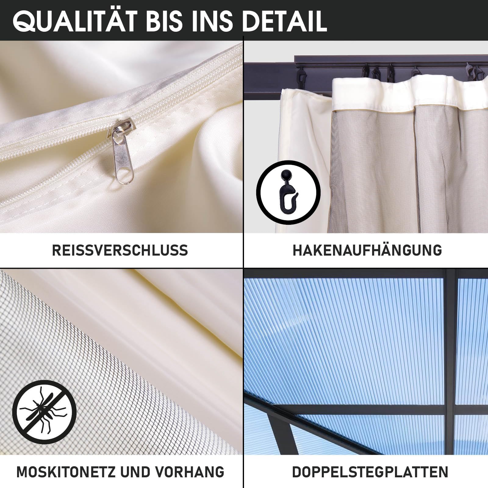BRAST® Alu Pavillon Summerdream | viele Modelle & Farben | Größen 3x3m 3x4m | Moskitonetz + LEDs | TÜV geprüft | wasserdicht | UV-Schutz | festes Dach | 3x3m Grau LEDs