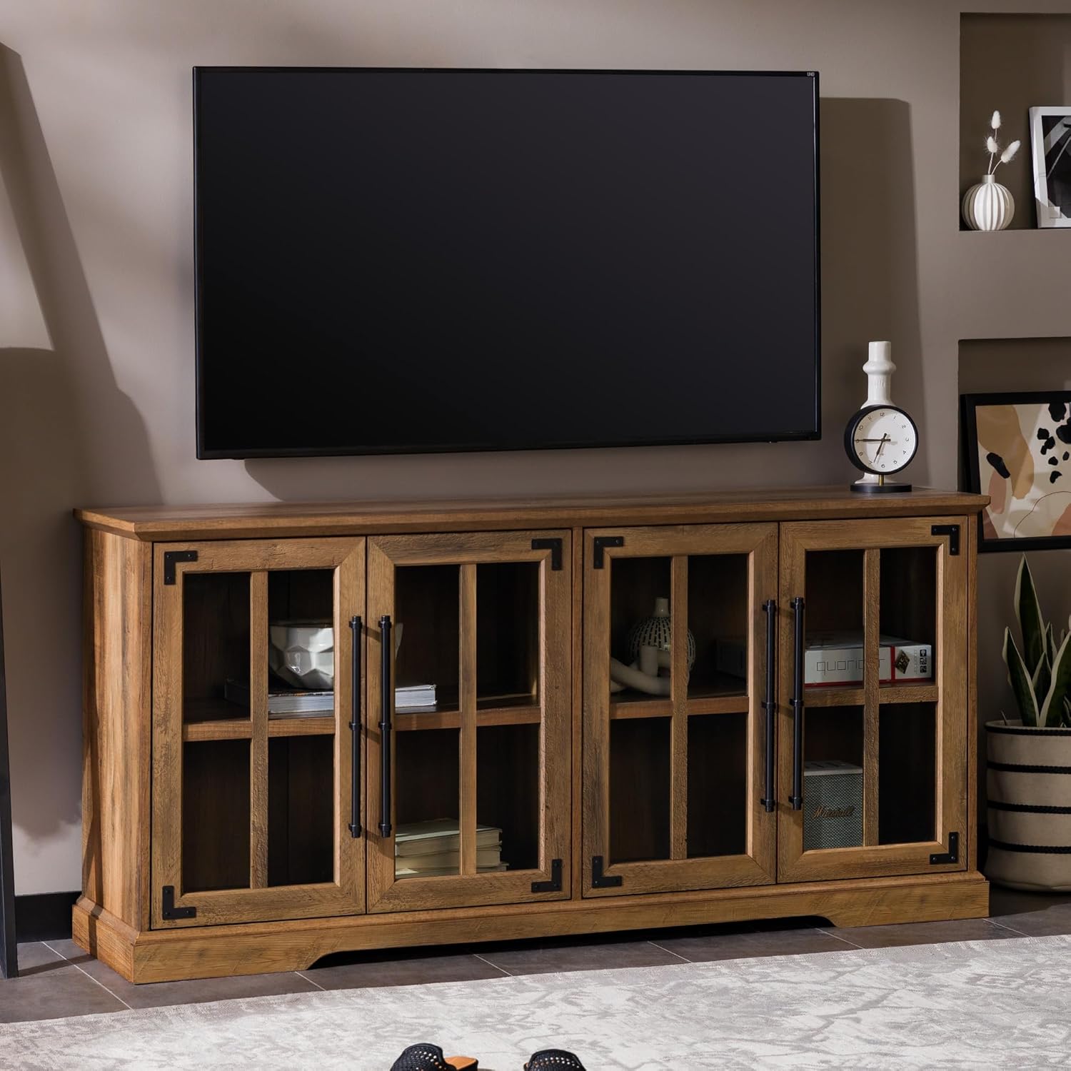 Walker Edison Abigail Farmhouse TV Stand for TVs up to 64in Rustic Oak