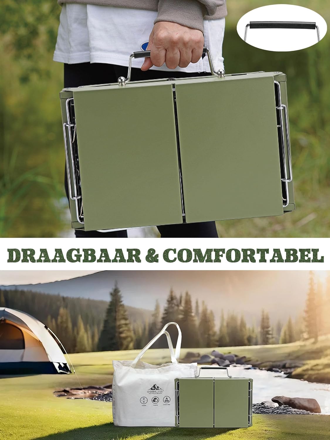 Charmline Foldable Portable Charcoal Grill 34x23cm Green