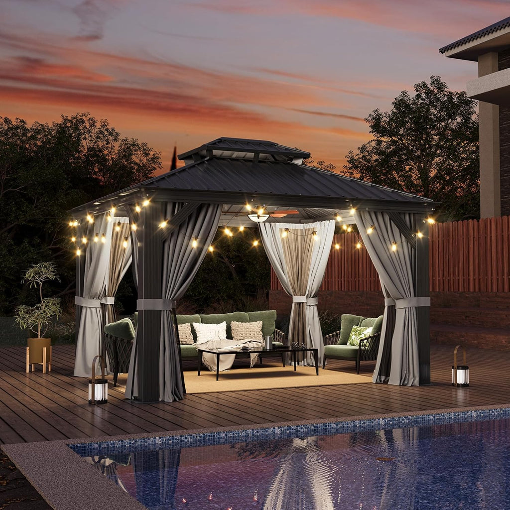 Aoxun Aluminum Hardtop Gazebo With Drainage System Gray
