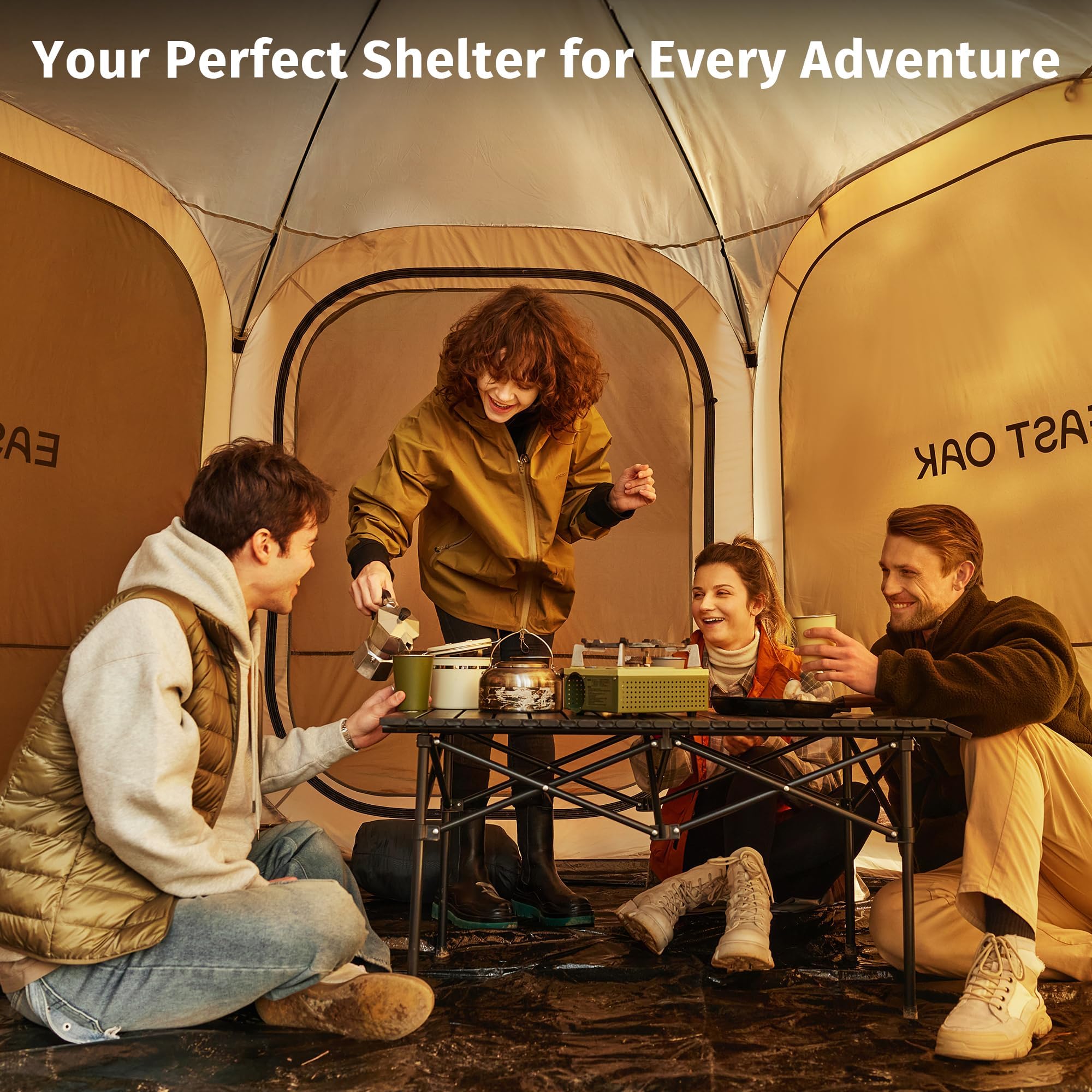 EAST OAK 12×12 FT Pop Up Canopy Tent with Mesh | Outdoor Screen House with 6 Sunshades | Instant Canopy with Portable Carry Bag | Gazebo Tent for Camping, Patio, and Beach | Beige