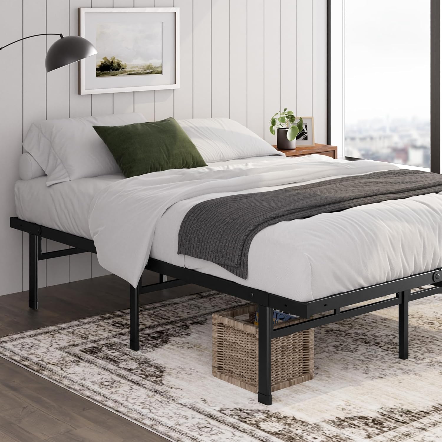 Zinus Justin Bed Frame with Under Bed Storage Metal Platform Black