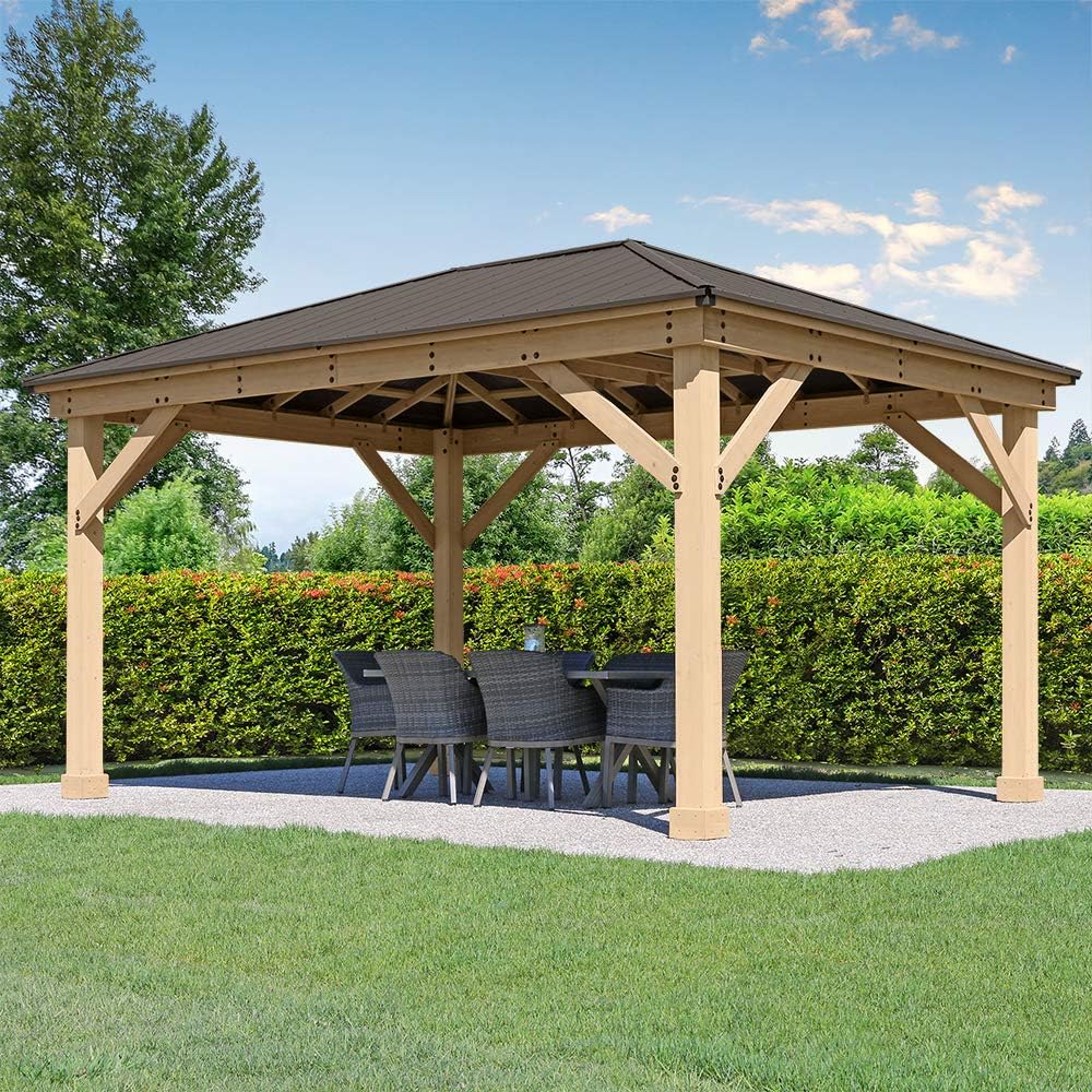 Yardistry Meridian 12 x 16 Cedar Wood Gazebo Pavilion Aluminum Roof