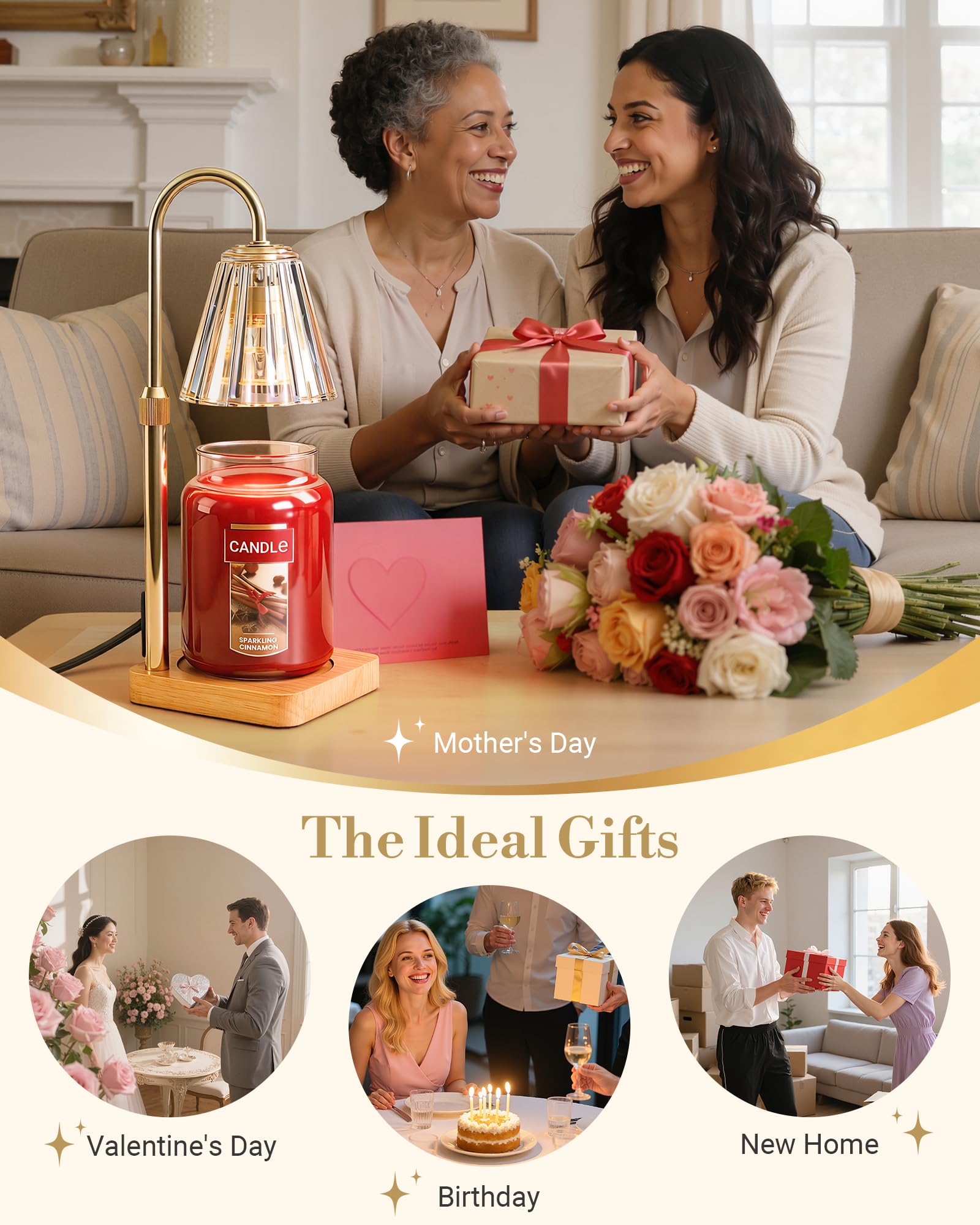 Marycele Candle Warmer Lamp with Timer Dimmer Adjustable Height, Valentines Day Gifts for her Birthday Gifts for Women Mom Sister, Wax Candle Lamp Warmer Vintage Home Decor with Yankee Candles