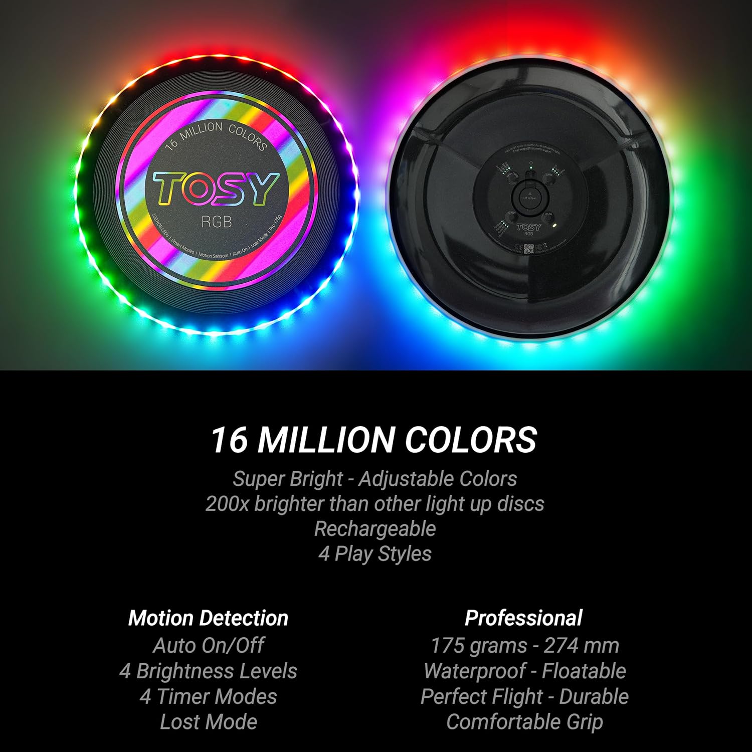 TOSY RGB LED Flying Disc 16 Million Colors Rechargeable