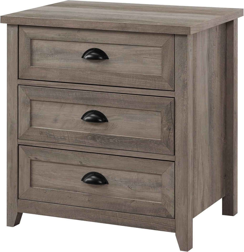 Walker Edison Hazel Modern Farmhouse 3 Drawer Framed Nightstand 25in Grey Wash