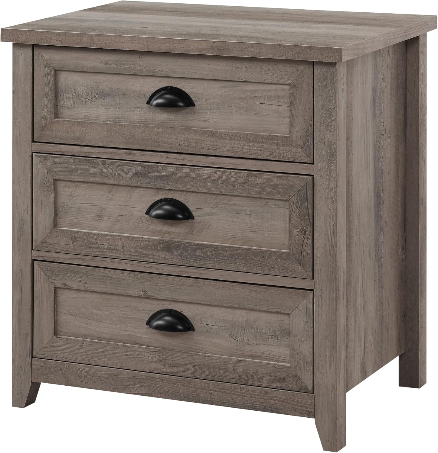 Walker Edison Hazel Modern Farmhouse 3 Drawer Framed Nightstand 25in Grey Wash